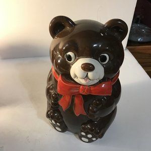 Brown Bear with Red Ribbon Cookie Jar Japan